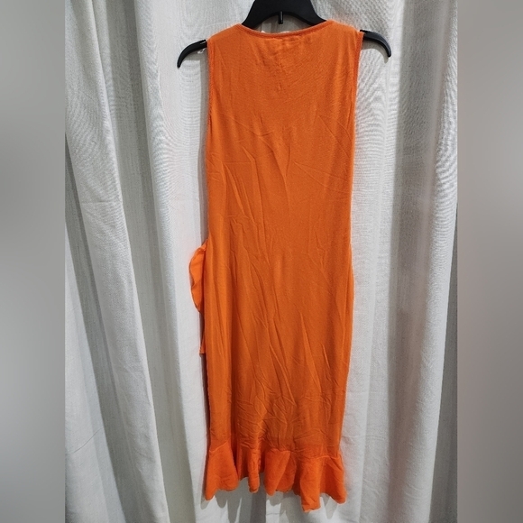 NWT Fuzzi Ruffle Mesh midi Dress in Minio Orange L - Picture 3 of 3